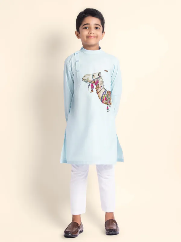 Blue_Printed_Kurta_With_Pyjama_Set_For_Boy