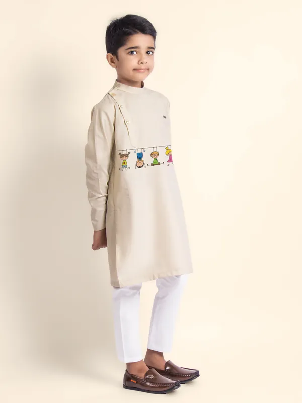 Beige_Printed_Kurta_With_Pyjama_For_Boy