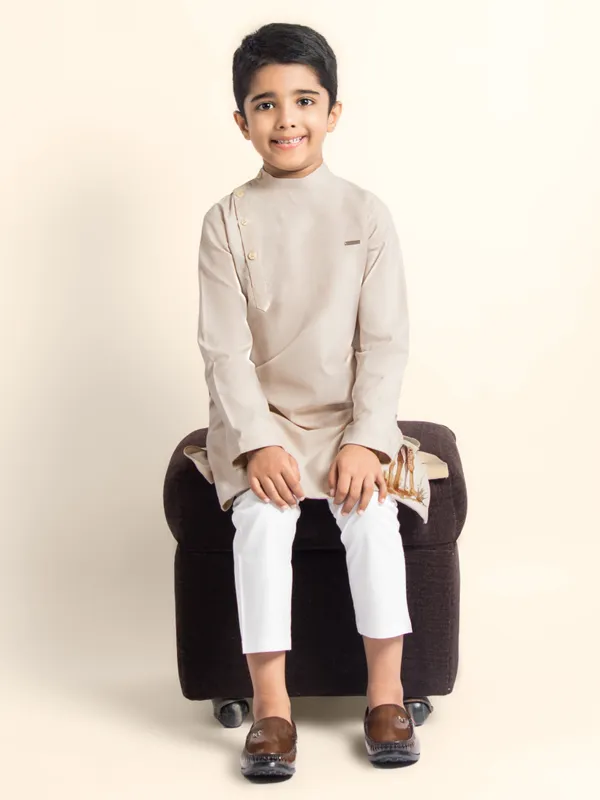 Beige_Printed_Kurta_With_Pyjama_For_Boy