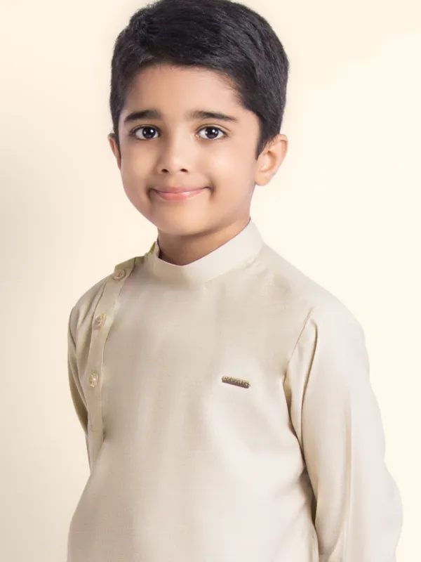 Beige_Printed_Kurta_With_Pyjama_For_Boy