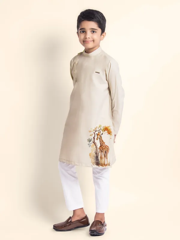 Beige_Printed_Kurta_With_Pyjama_For_Boy