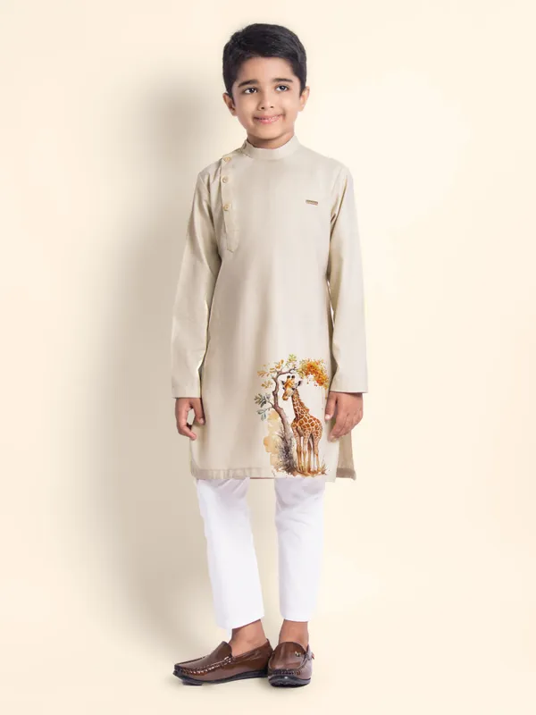 Beige_Printed_Kurta_With_Pyjama_For_Boy
