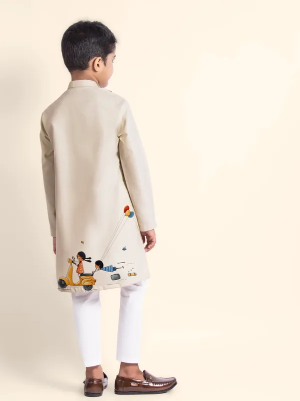 Beige_Printed_Kurta_With_Pyjama_For_Boy