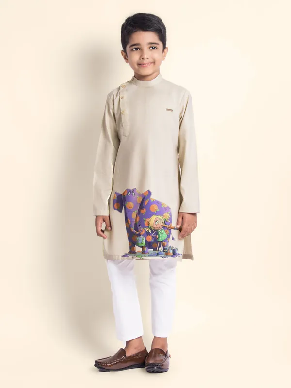 Beige_Printed_Kurta_With_Pyjama_For_Boy