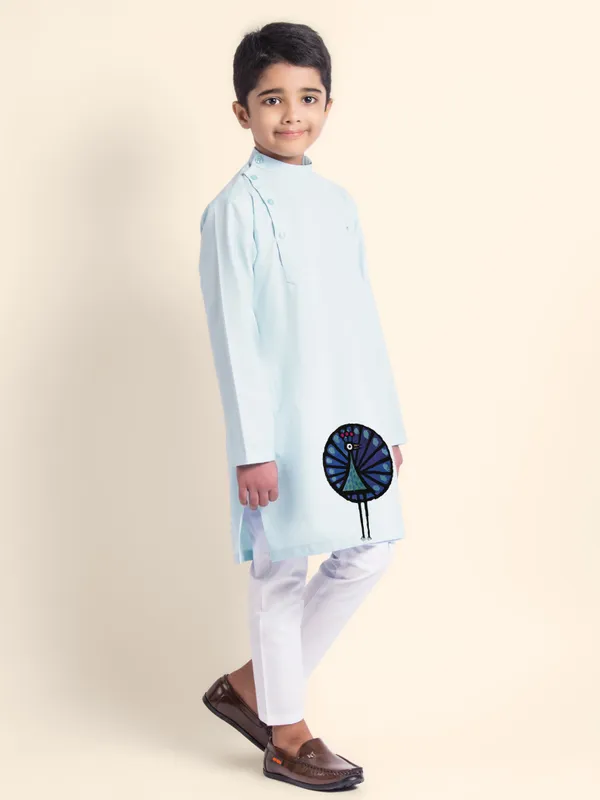 Blue_Printed_Kurta_With_Pyjama_Set_For_Boy