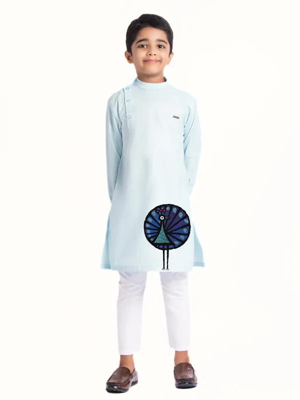 Blue_Printed_Kurta_With_Pyjama_Set_For_Boy