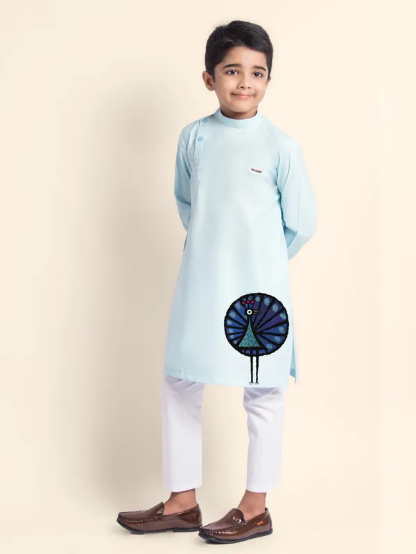 Blue_Printed_Kurta_With_Pyjama_Set_For_Boy