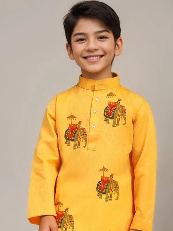 Yellow_Printed_Kurta_With_Pyjama_Set_For_Boy