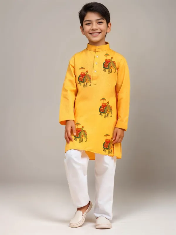 Yellow_Printed_Kurta_With_Pyjama_Set_For_Boy