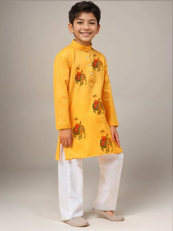 Yellow_Printed_Kurta_With_Pyjama_Set_For_Boy