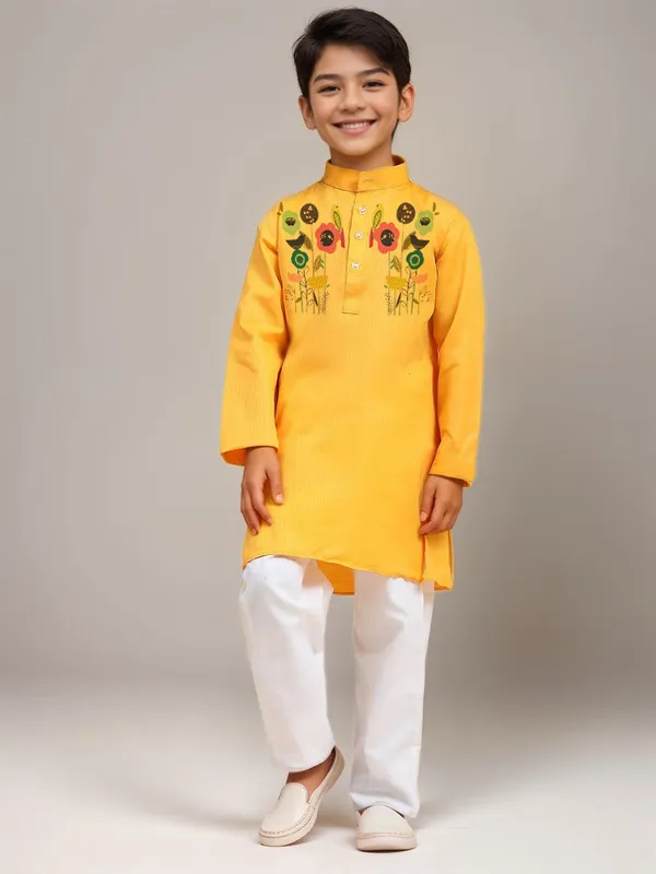 Yellow_Printed_Kurta_With_Pyjama_Set_For_Boy