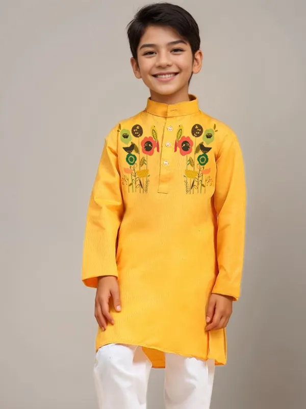Yellow_Printed_Kurta_With_Pyjama_Set_For_Boy