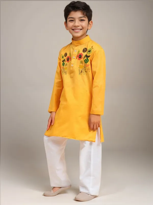 Yellow_Printed_Kurta_With_Pyjama_Set_For_Boy