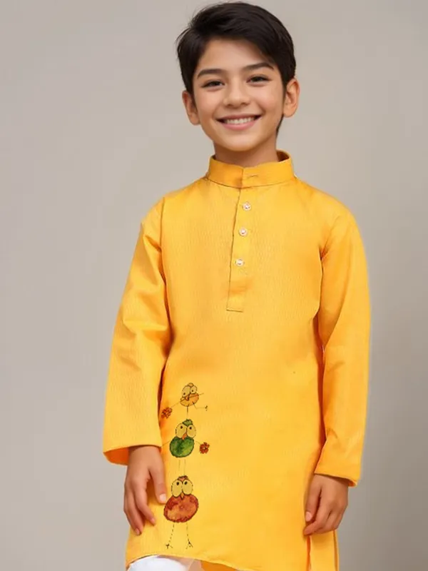 Yellow_Printed_Kurta_With_Pyjama_Set_For_Boy