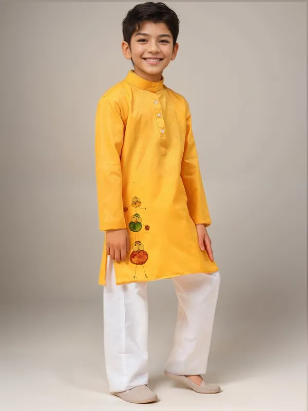 Yellow_Printed_Kurta_With_Pyjama_Set_For_Boy