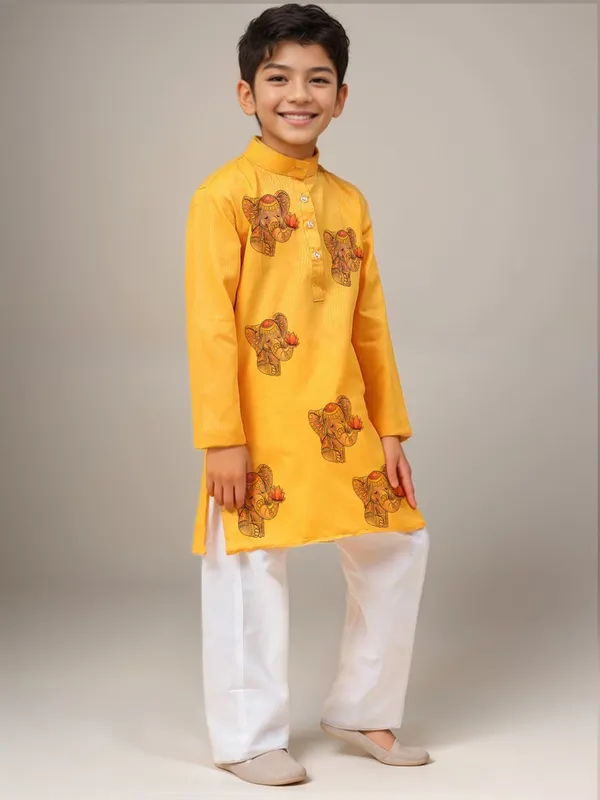 Yellow_Printed_Kurta_With_Pyjama_Set_For_Boy