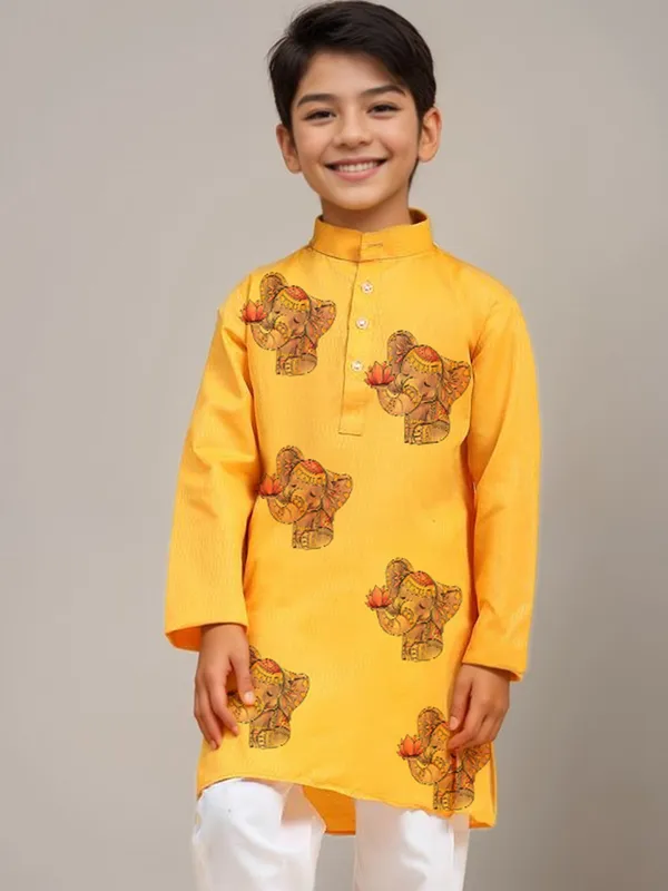 Yellow_Printed_Kurta_With_Pyjama_Set_For_Boy
