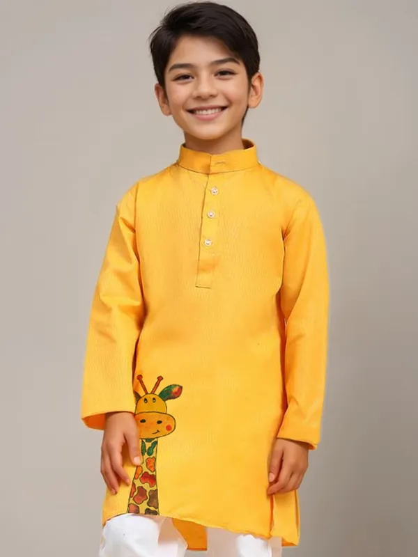 Yellow_Printed_Kurta_With_Pyjama_Set_For_Boy