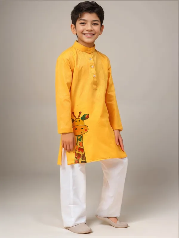 Yellow_Printed_Kurta_With_Pyjama_Set_For_Boy