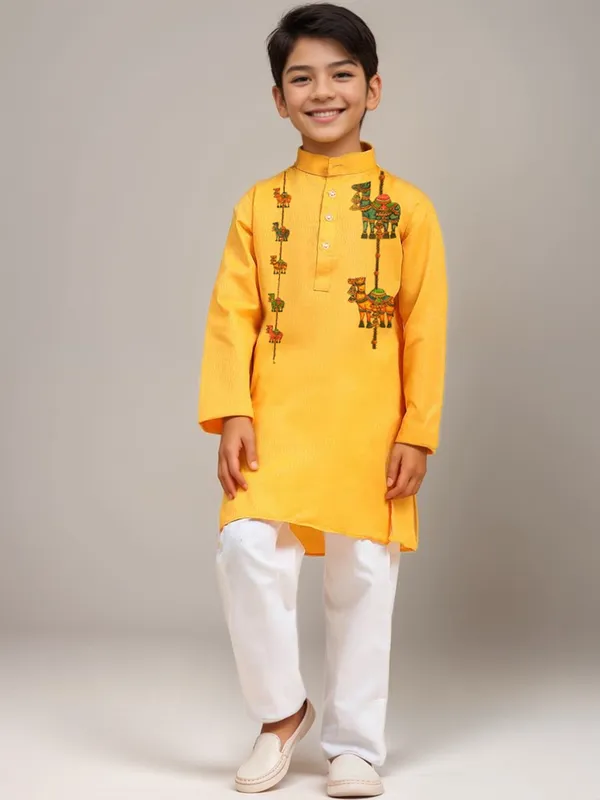 Yellow_Printed_Kurta_Pyjama_Set_For_Boy