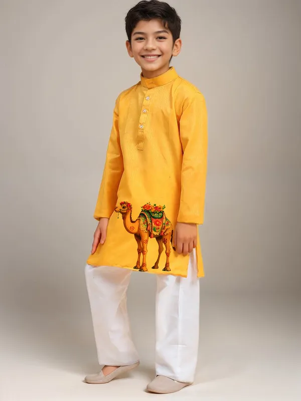 Yellow_Printed_Kurta_With_Pyjama_Set_For_Boy