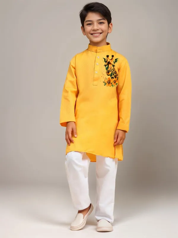 Yellow_Printed_Kurta_With_Pyjama_Set_For_Boy