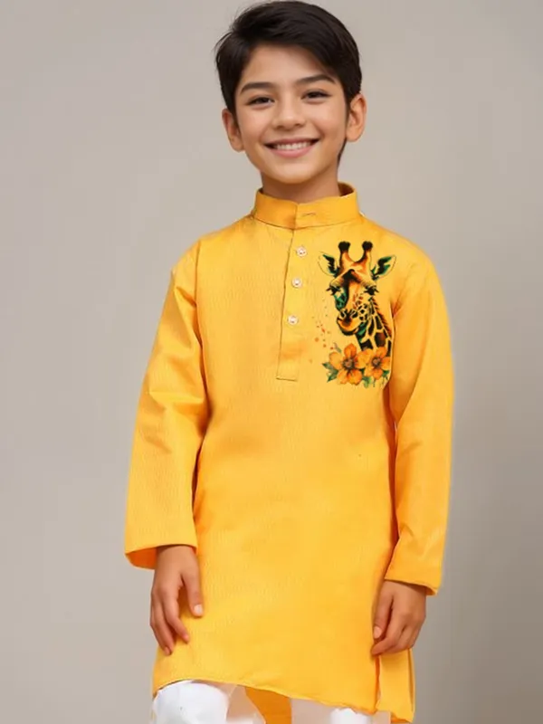 Yellow_Printed_Kurta_With_Pyjama_Set_For_Boy
