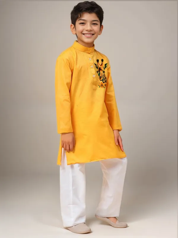 Yellow_Printed_Kurta_With_Pyjama_Set_For_Boy