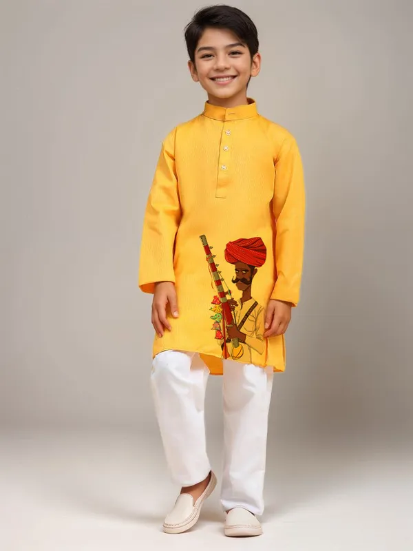 Yellow_Printed_Kurta_With_Pyjama_Set_For_Boy