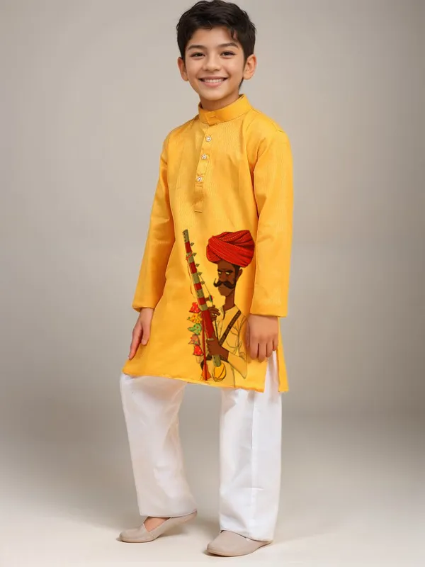 Yellow_Printed_Kurta_With_Pyjama_Set_For_Boy