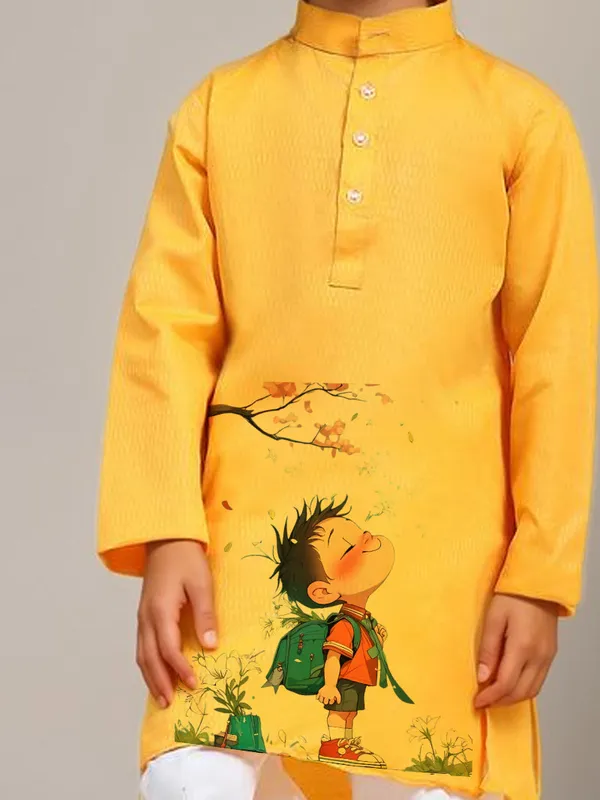 Yellow_Printed_Kurta_With_Pyjama_Set_For_Boy