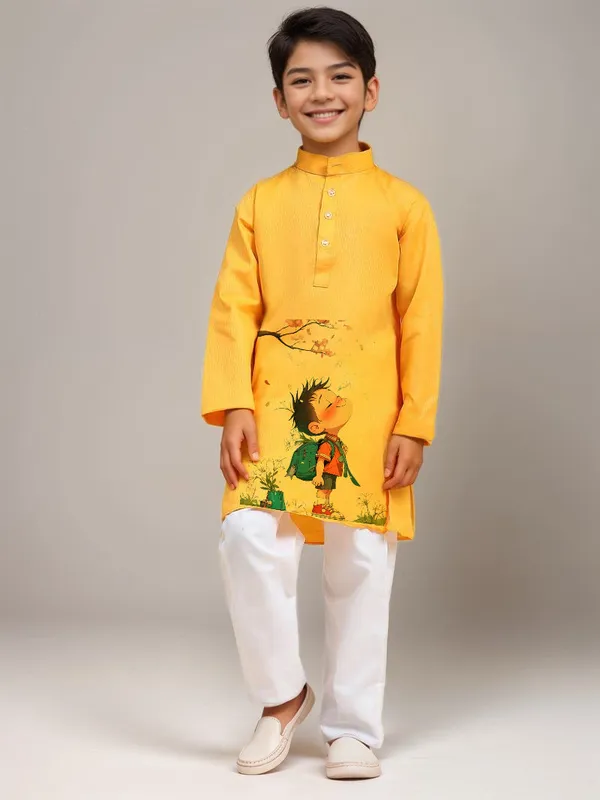 Yellow_Printed_Kurta_With_Pyjama_Set_For_Boy