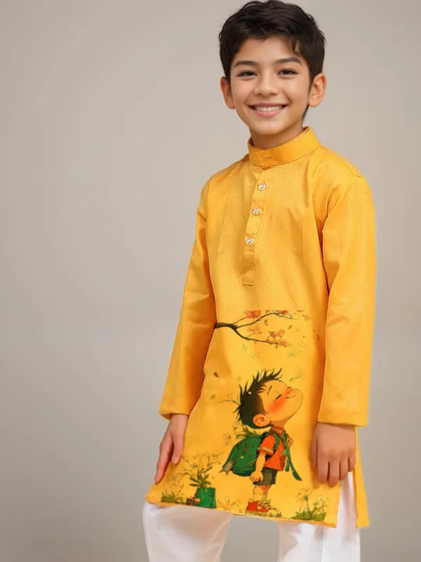 Yellow_Printed_Kurta_With_Pyjama_Set_For_Boy