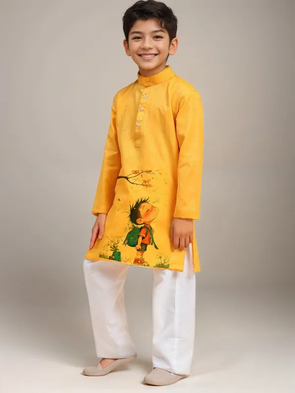 Yellow_Printed_Kurta_With_Pyjama_Set_For_Boy