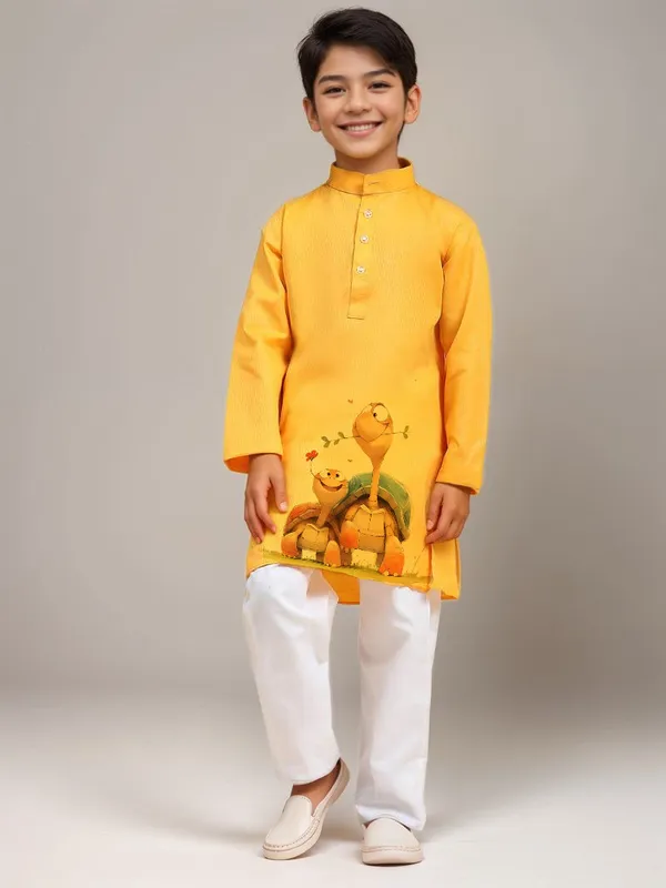 Yellow_Printed_Kurta_With_Pyjama_Set_For_Boy