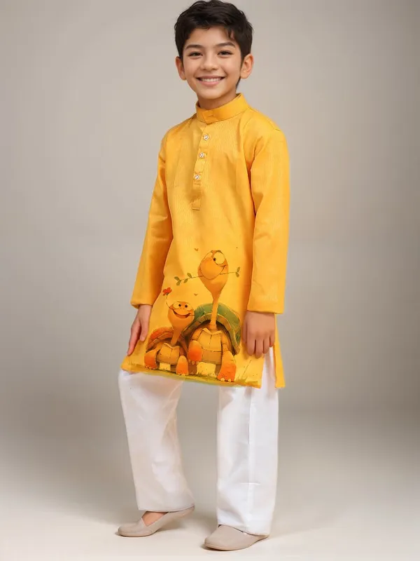 Yellow_Printed_Kurta_With_Pyjama_Set_For_Boy