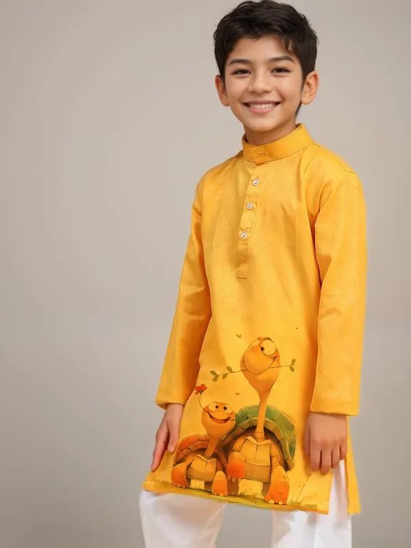 Yellow_Printed_Kurta_With_Pyjama_Set_For_Boy