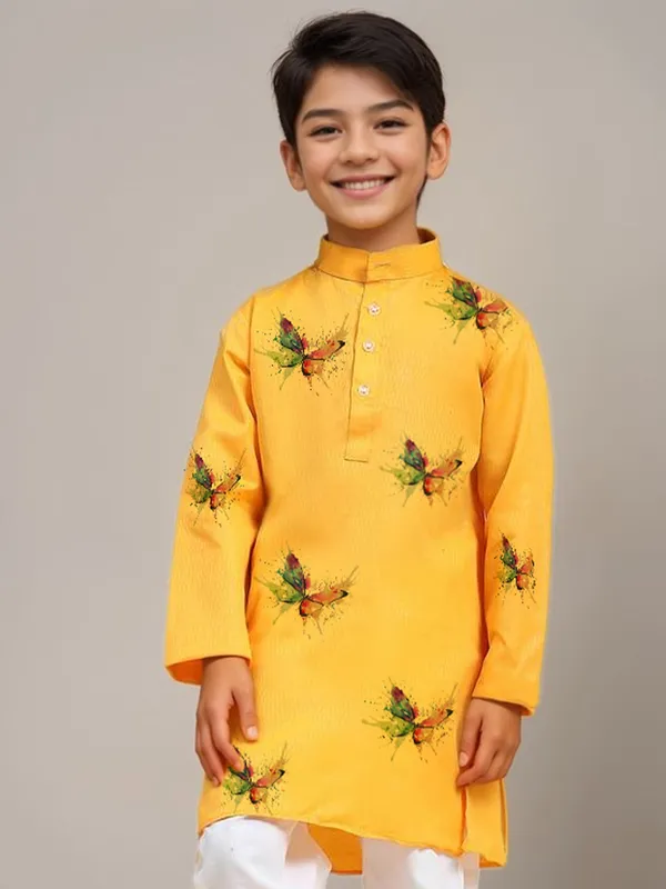 Yellow_Printed_Kurta_With_Pyjama_Set_For_Boy