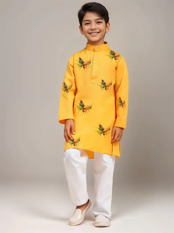 Yellow_Printed_Kurta_With_Pyjama_Set_For_Boy