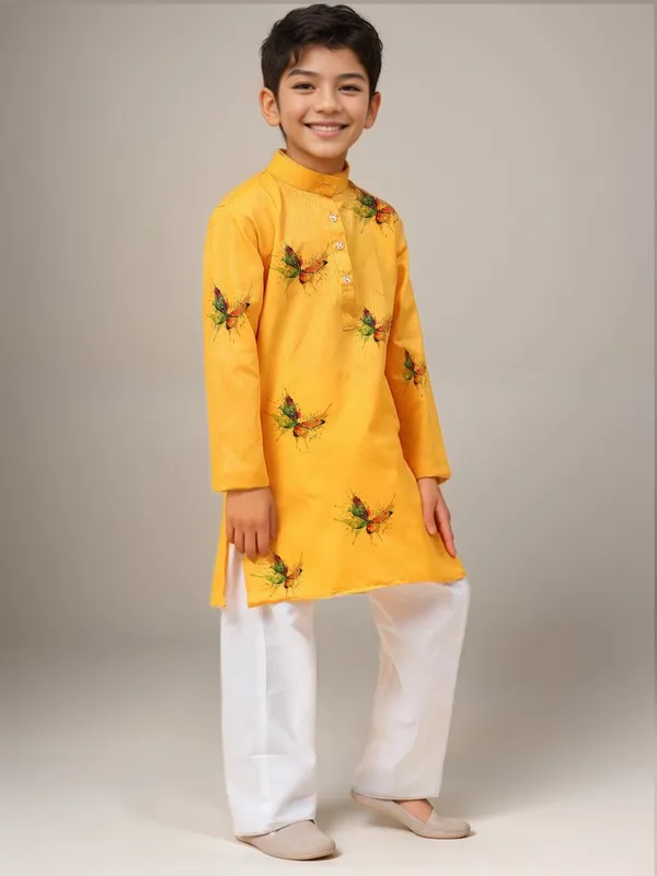 Yellow_Printed_Kurta_With_Pyjama_Set_For_Boy