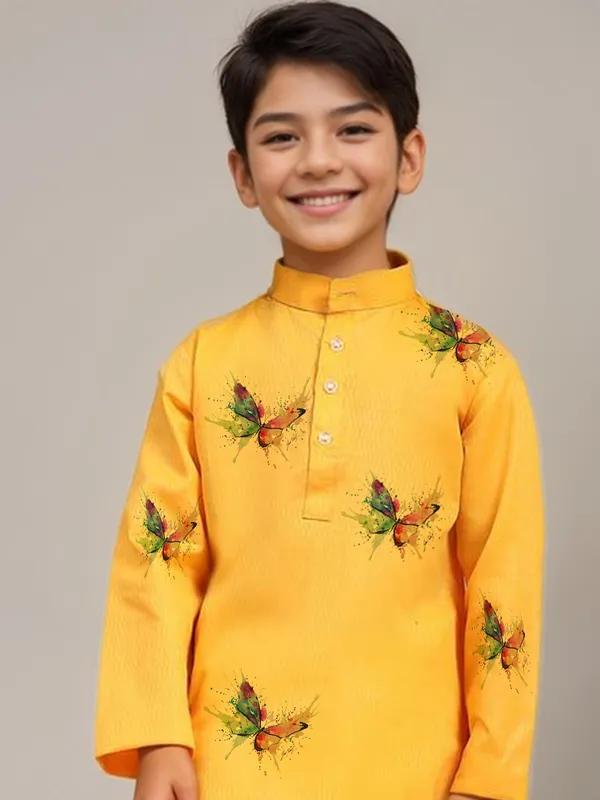 Yellow_Printed_Kurta_With_Pyjama_Set_For_Boy