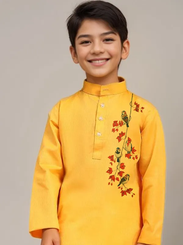Yellow_Printed_Kurta_With_Pyjama_Set_For_Boy