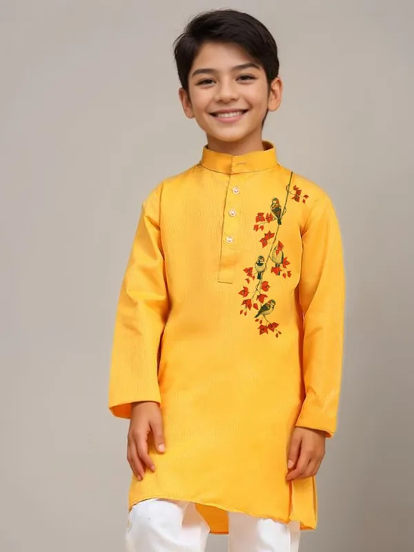 Yellow_Printed_Kurta_With_Pyjama_Set_For_Boy