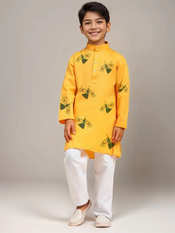 Yellow_Printed_Kurta_With_Pyjama_Set_For_Boy