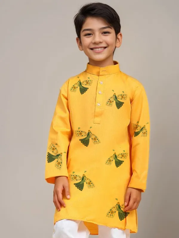 Yellow_Printed_Kurta_With_Pyjama_Set_For_Boy