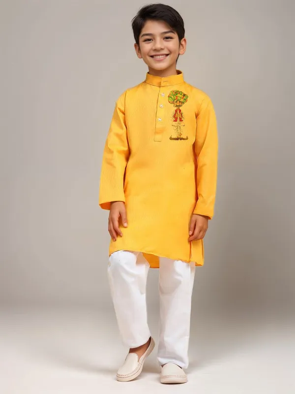 Yellow_Printed_Kurta_With_Pyjama_Set_For_Boy