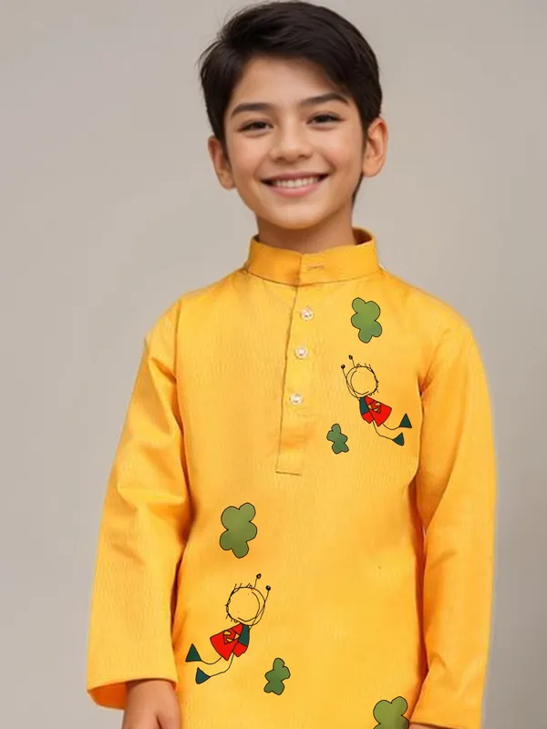 Yellow_Printed_Kurta_With_Pyjama_Set_For_Boy