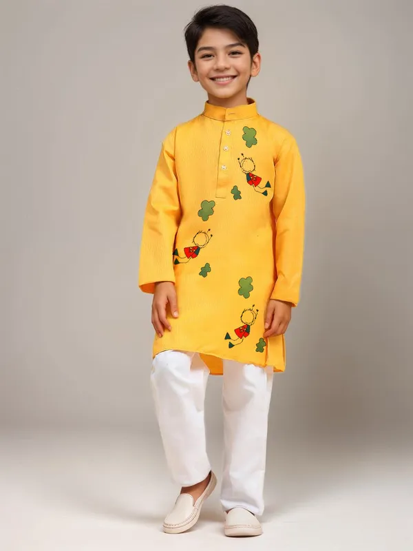 Yellow_Printed_Kurta_With_Pyjama_Set_For_Boy