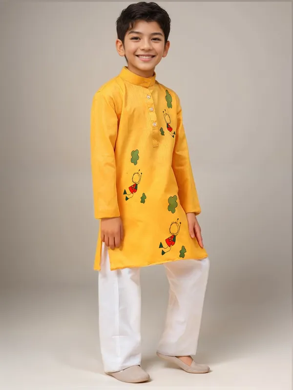 Yellow_Printed_Kurta_With_Pyjama_Set_For_Boy