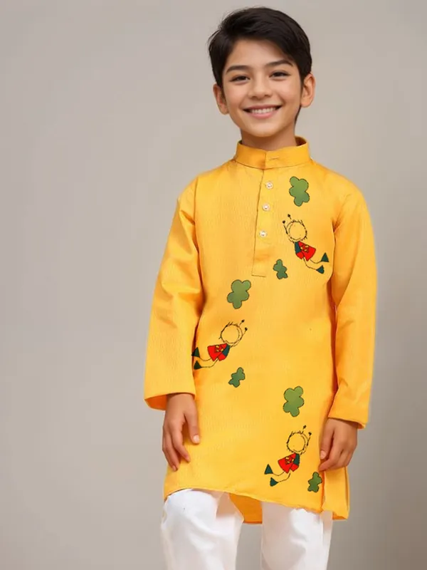 Yellow_Printed_Kurta_With_Pyjama_Set_For_Boy